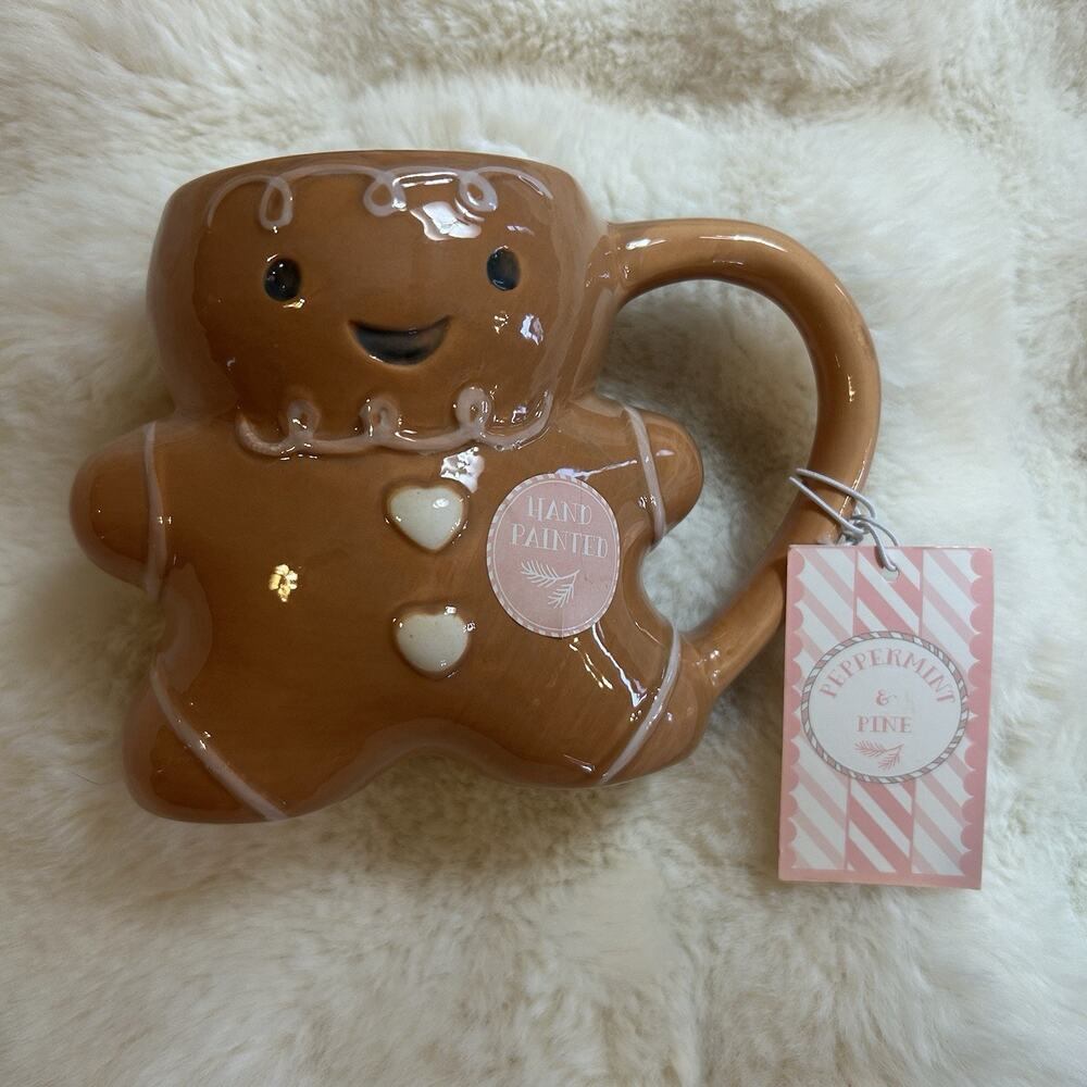 NWT Peppermint & Pine Gingerbread Man Ceramic Mug